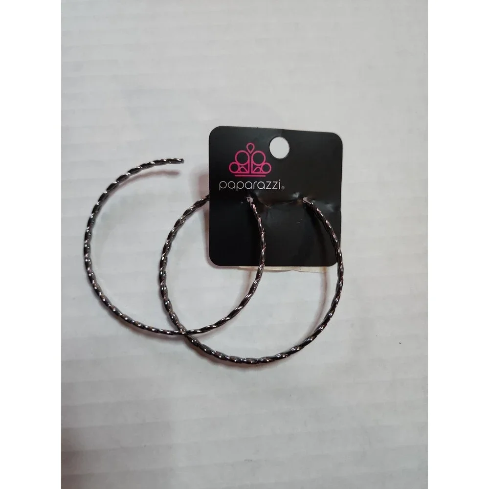 Paparazzi Infinite Twist Black Gunmetal Hoop Earrings E1719 - NWT